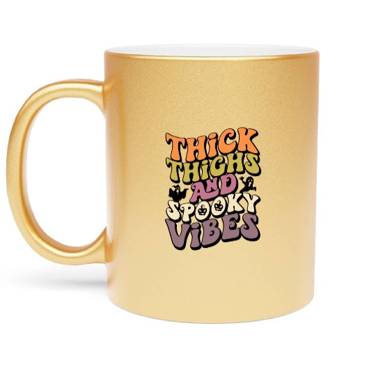 Thick Thighs and Spooky Vibes Retro Halloween Metallic Mugs
