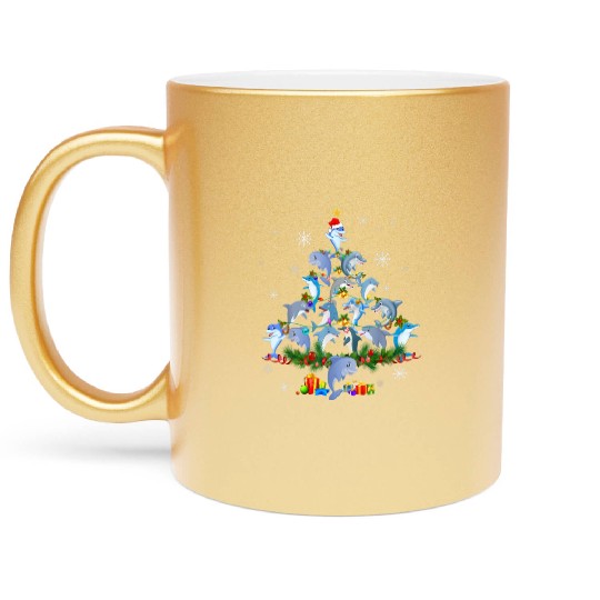 Cute Dolphin Christmas Tree Pet Dolphin Lover Metallic Mugs