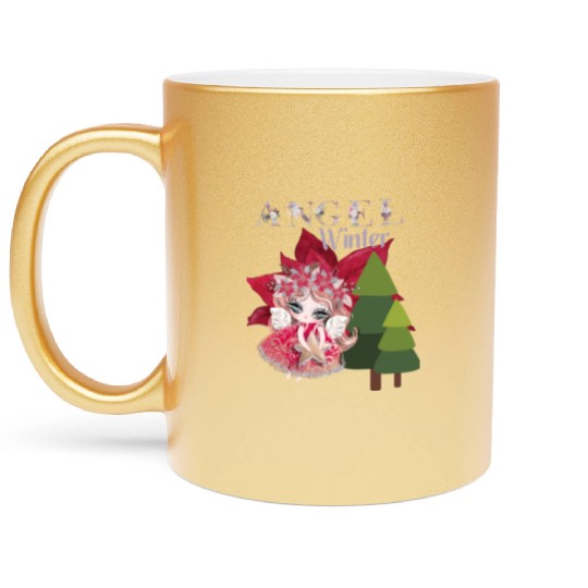 Winter Angel Christmas Tree Poinsettia Metallic Mugs