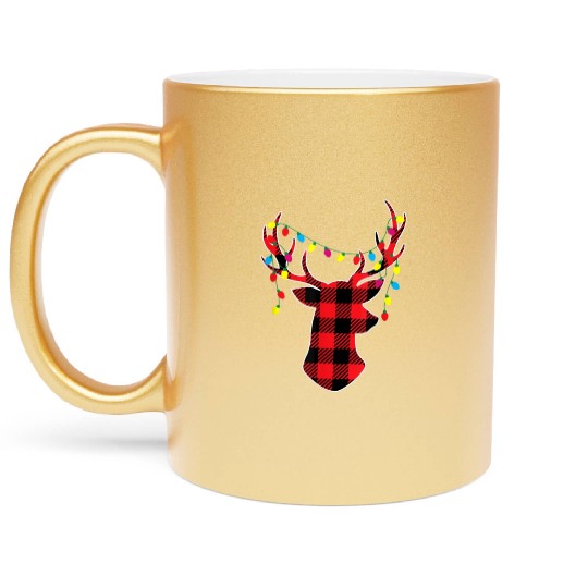 Red Black Christmas Buffalo Plaid Deer Metallic Mugs
