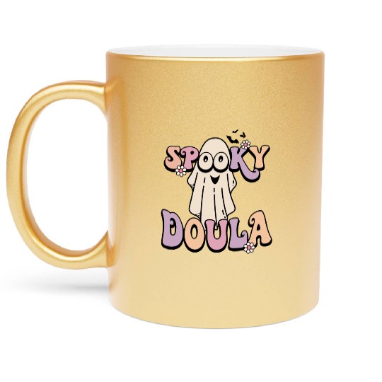 Cute Spooky Doula Halloween Retro Metallic Mugs