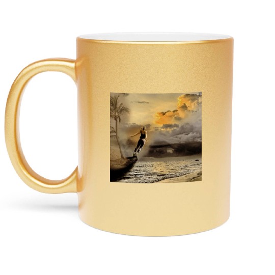 dark blue ocean waves storm fantasy Metallic Mugs