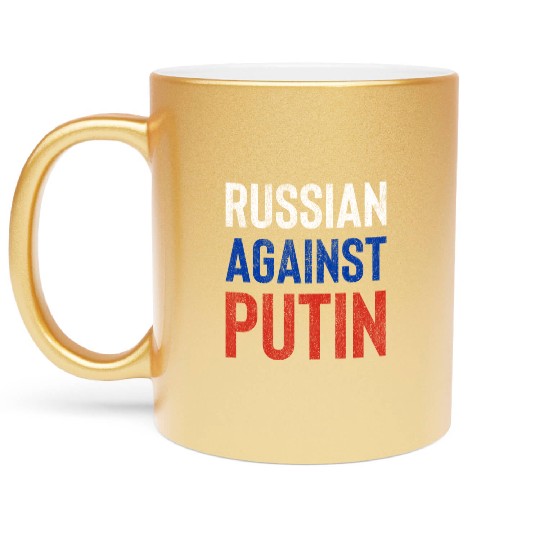 Russian against Putin russia flag grunge Metallic Mugs