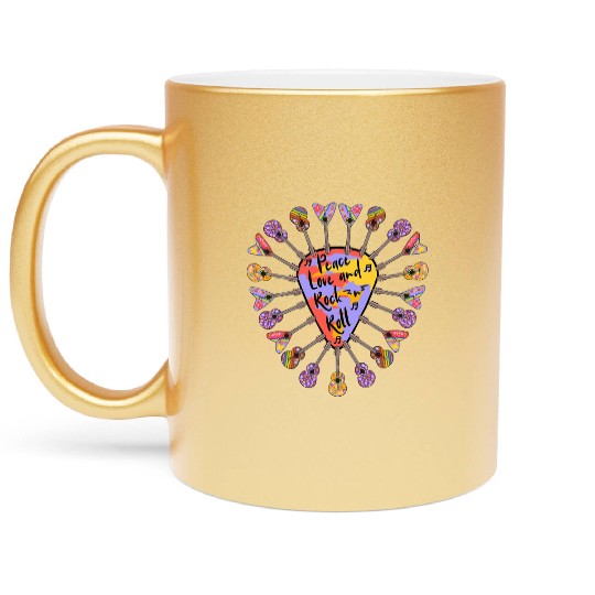 Peace Love And Rock N Roll Tie Dyed Guitar Pick Re Metallic Mugs