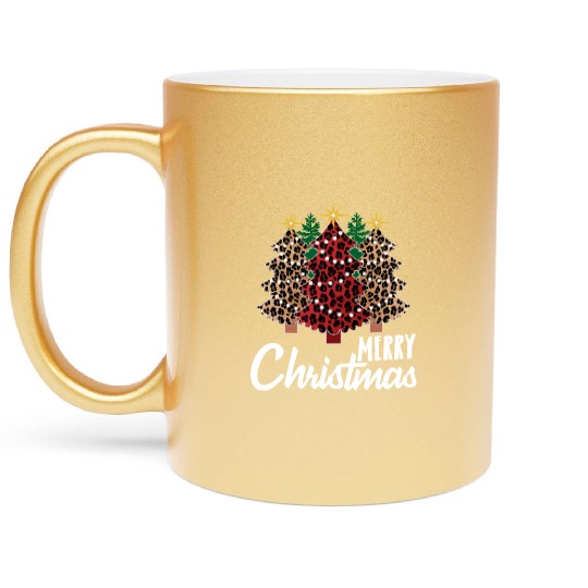 Cute Merry Christmas Leopard Print Tree Christmas Metallic Mugs