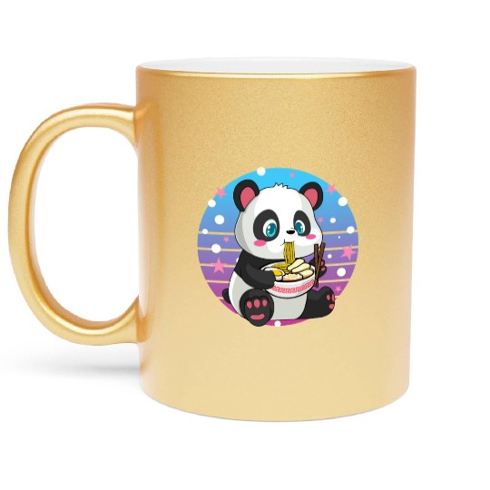 Cute Panda Eating Ramen Metallic Mugs