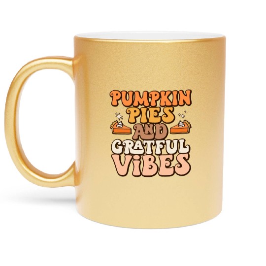 Retro Pumpkin Pies Grateful Vibes Thanksgiving Metallic Mugs