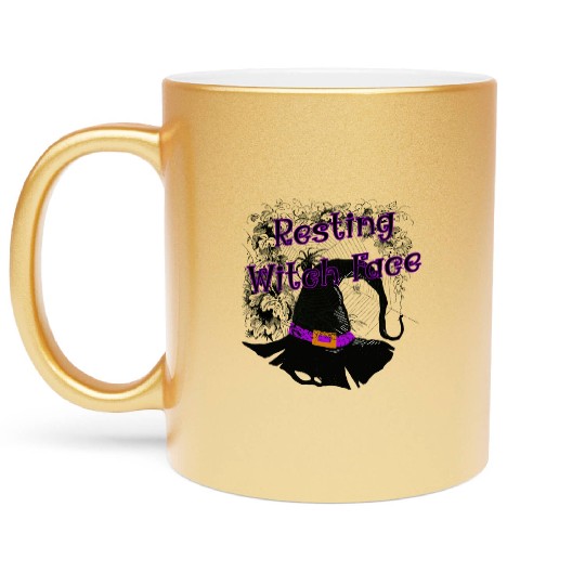 Resting Witch Face - Halloween Spider Web Metallic Mugs