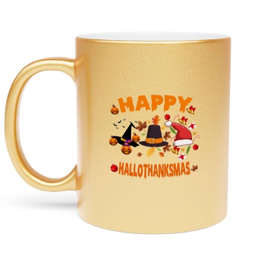 Wine Halloween Christmas Happy Hallothanksmas Metallic Mugs