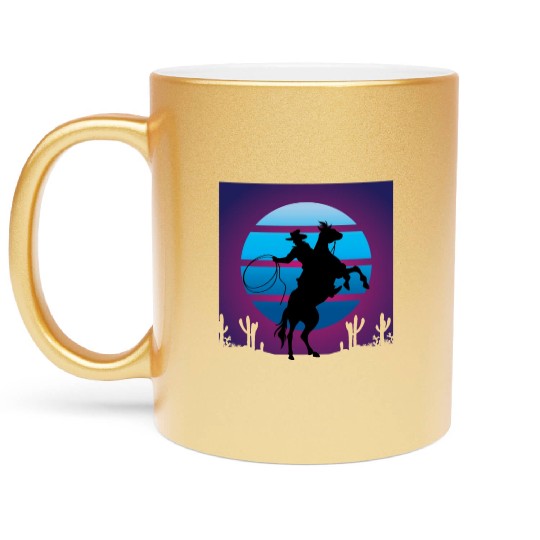 Synthwave Cowboy Rancher Gift Metallic Mugs