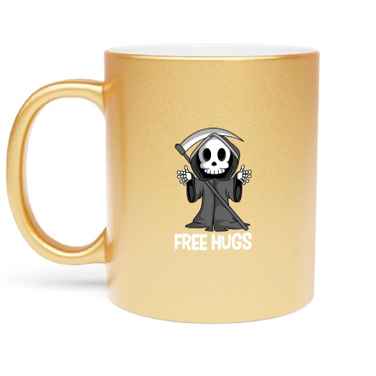 Free Hugs Grim Reaper Spooky Halloween Metallic Mugs