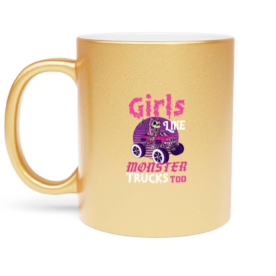 Girls Like Monster Trucks Grim Reaper Halloween Metallic Mugs