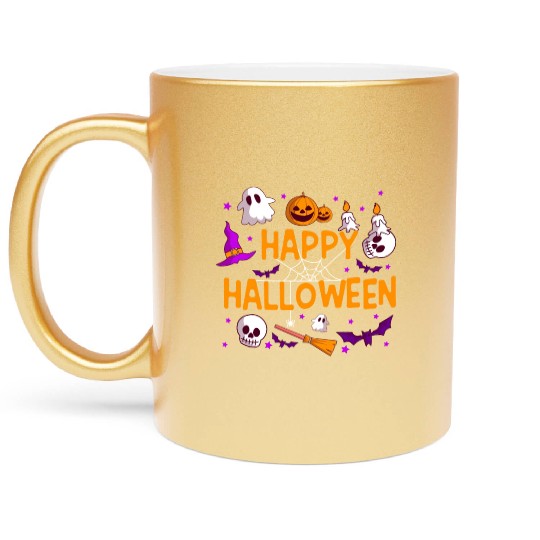 Pumpkin Lantern Skull Ghost Happy Halloween Metallic Mugs