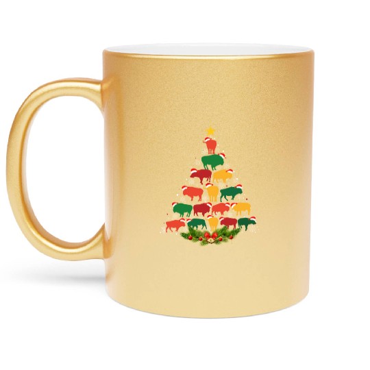 Family Matching Christmas Pajama Buffalo Xmas Tree Metallic Mugs