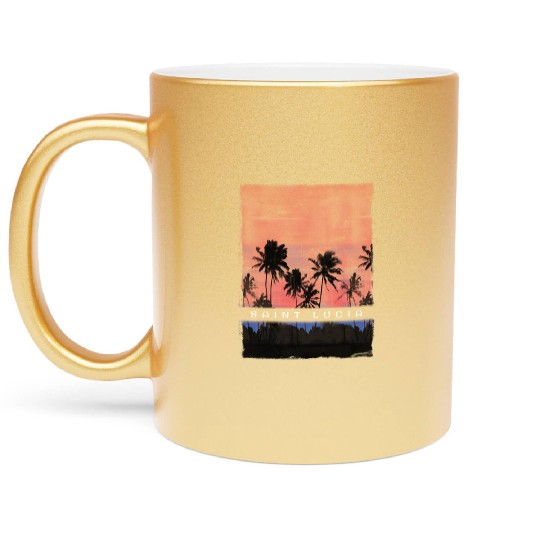 St Lucia Caribbean Vacation Souvenir Palm Tree Metallic Mugs