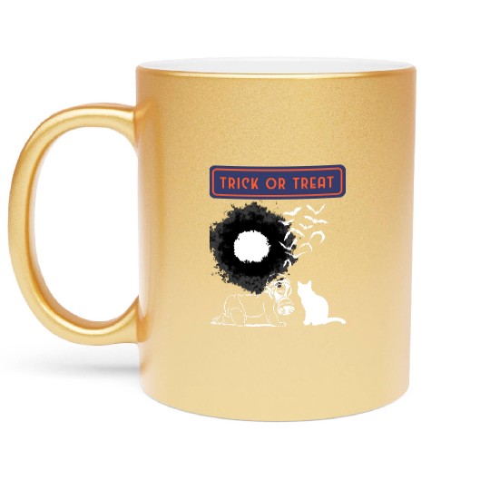trick or cat or Treat Halloween Funny Novelty 80s Metallic Mugs