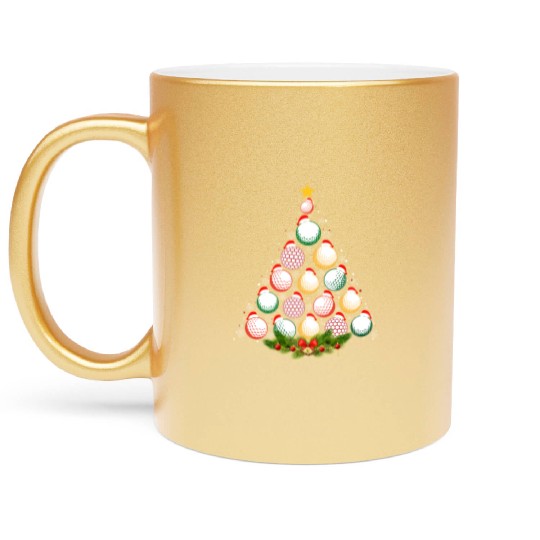 Matching Christmas Pajama Golf Balls Xmas Tree Metallic Mugs