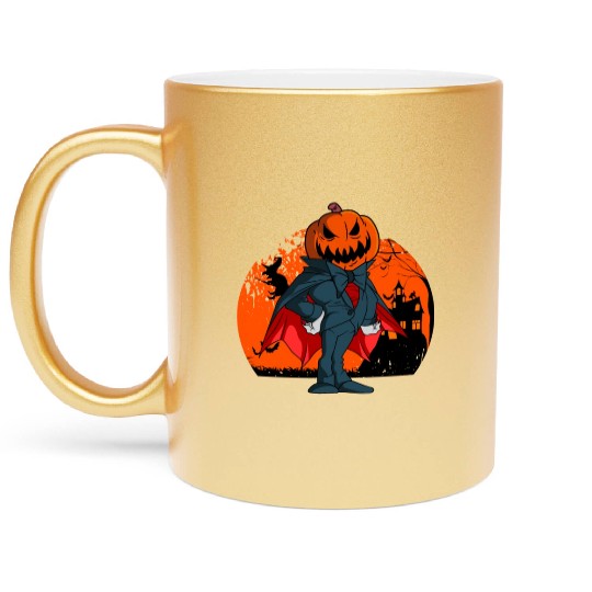 Vampire Pumpkin Head Jack O' Lantern Halloween Metallic Mugs