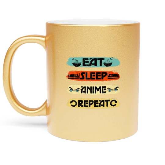 Eat Sleep Anime Repeat Ramen Kawaii Japanese Metallic Mugs