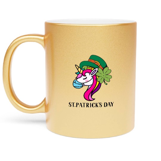 Toddler Girls St Patricks Day Rainbow Unicorn Face Metallic Mugs