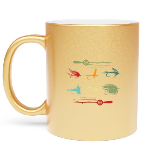 Trout Fly Fishing Nature Outdoor Fisherman Funny Metallic Mugs
