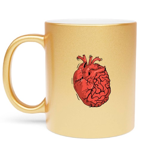 Half Brain Half Heart Organ Anatomy Science Metallic Mugs