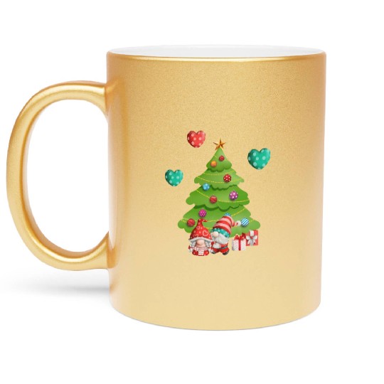 christmas is love, gnomes, christmas tree, love Metallic Mugs