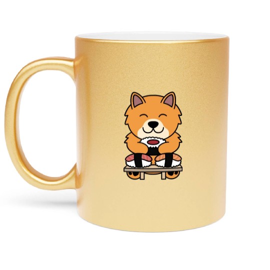 Sushi Lover Pomeranian Metallic Mugs