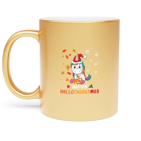 Unicorn Lover Halloween Happy Hallothanksmas Metallic Mugs