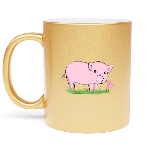 Pig Symbol Nature Animal Grass Flower Metallic Mugs