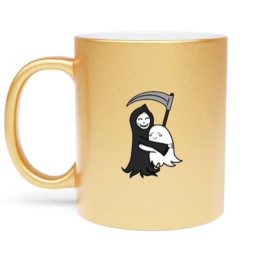 Grim Reaper & Ghost Hug | Friendship | Azrael Metallic Mugs
