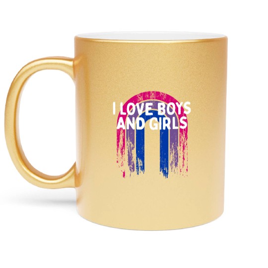 I Love Boys and Girls Bisexual LGBTQ Bi Pride Gay Metallic Mugs