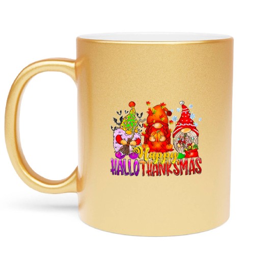 Happy Hallothanksmas Gnomes Lover Halloween Metallic Mugs