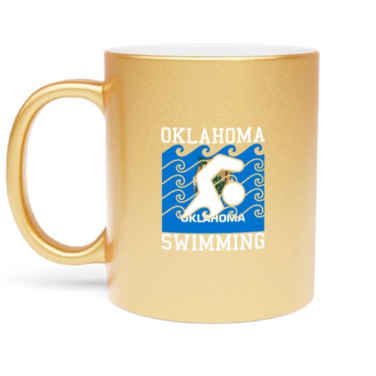 Oklahoma Flag Swimming Team Swim Swimmer US State Metallic Mugs