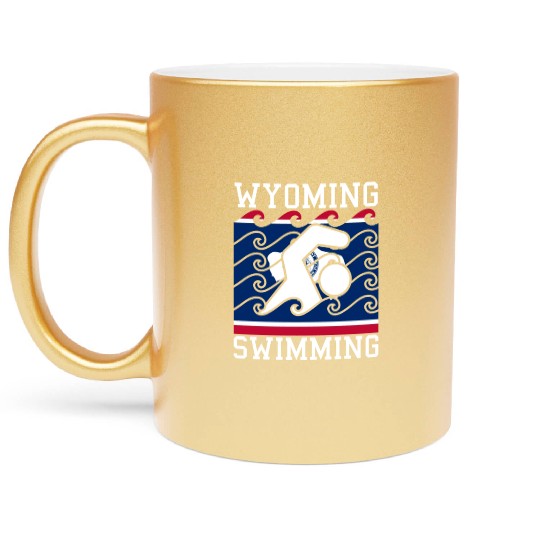 Wyoming Flag Swimming Team Swim Swimmer US State Metallic Mugs