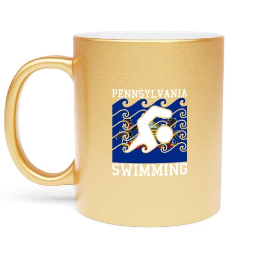 Pennsylvania Flag Swimming Team Swim Swimmer US St Metallic Mugs