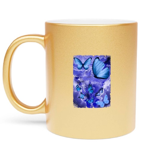 Blue Butterflies Lightning Butterfly Lover Metallic Mugs