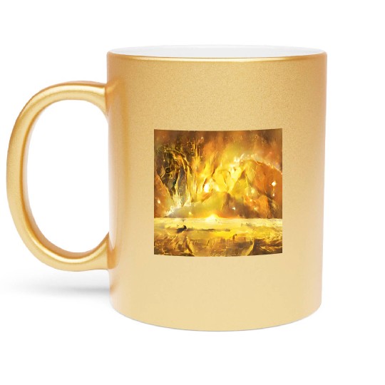Gold Nebulae Rises Over a Golden World Abstract Metallic Mugs