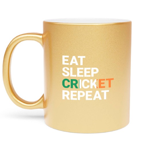 Eat Sleep Cricket Repeat Ireland Flag Sports Gift Metallic Mugs