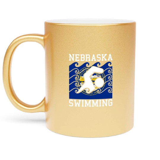 Nebraska Flag Swimming Team Swim Swimmer US State Metallic Mugs