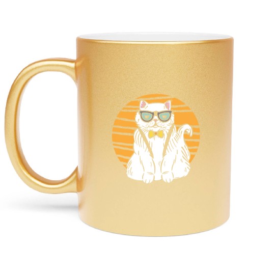 Stylish Nerd Persian Cat Beanie Glasses Tattoo Metallic Mugs