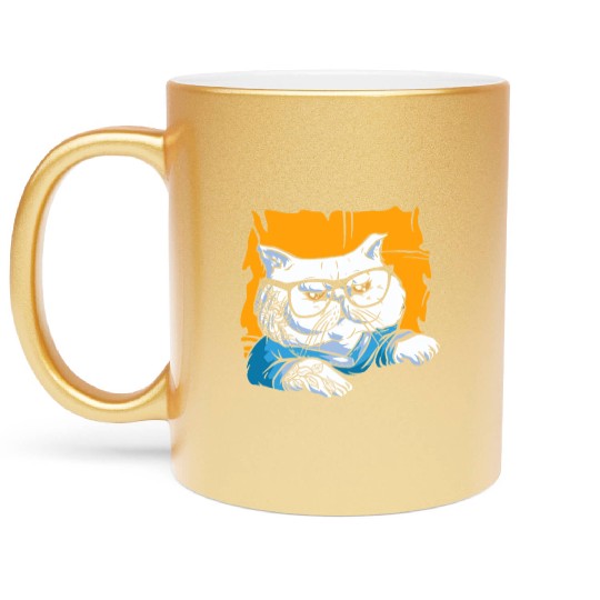 Stylish Nerd Persian Cat Beanie Glasses Tattoo Metallic Mugs