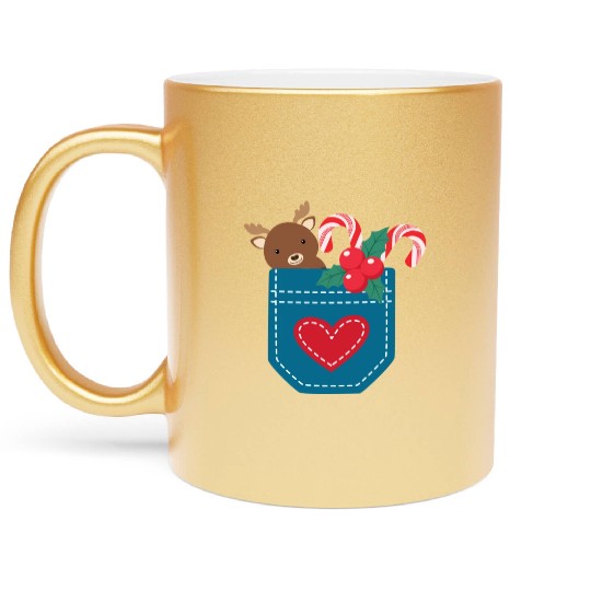 Christmas moose peppermint pocket Metallic Mugs