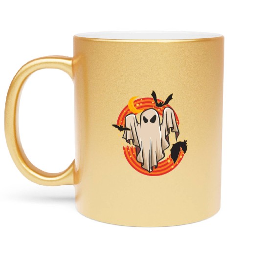 Halloween Theme Cute Ghost Bat Rainbow Coffee Metallic Mugs