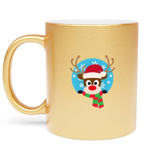 Cute Rudolph Red-Nosed Reindeer Christmas Design Metallic Mugs