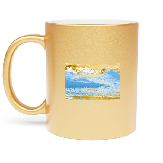 Golden Blue Mountain Lake Metallic Mugs