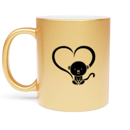 Chimpanzee Monkey Baby Orangutan - Cute Monkey Hea Metallic Mugs