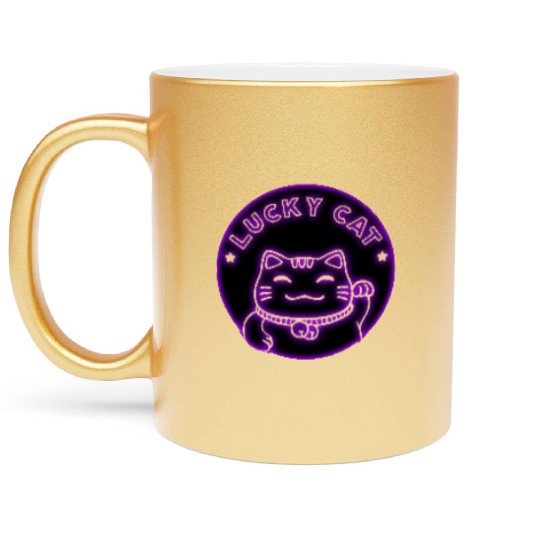 Purple neon lucky cat Metallic Mugs