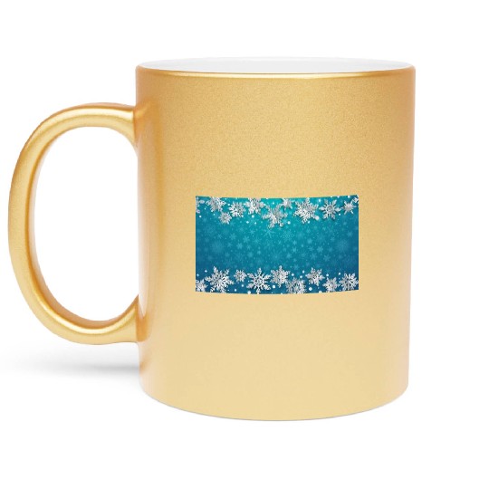 Elegant Teal Winter Snowflakes Pattern Metallic Mugs
