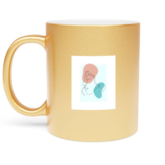 beige minimalist woman line art Metallic Mugs